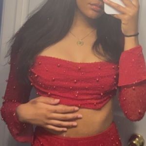 Oh Polly La Desirade Neck Crop Top - Red